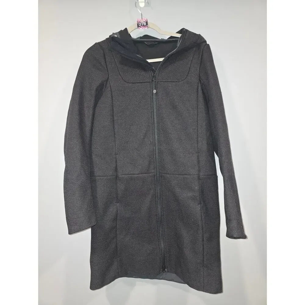 Lululemon City Softshell Hooded Coat Jacket Tweed Black Excellent Sz 10 Large B7
